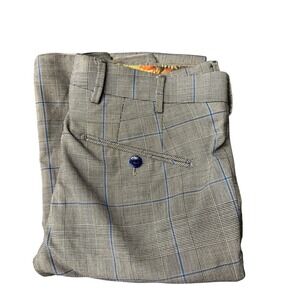 MMX Trousers Mens 32x36‎ Lupus Gray Blue Windowpane Plaid Dress Pants Slim Taper